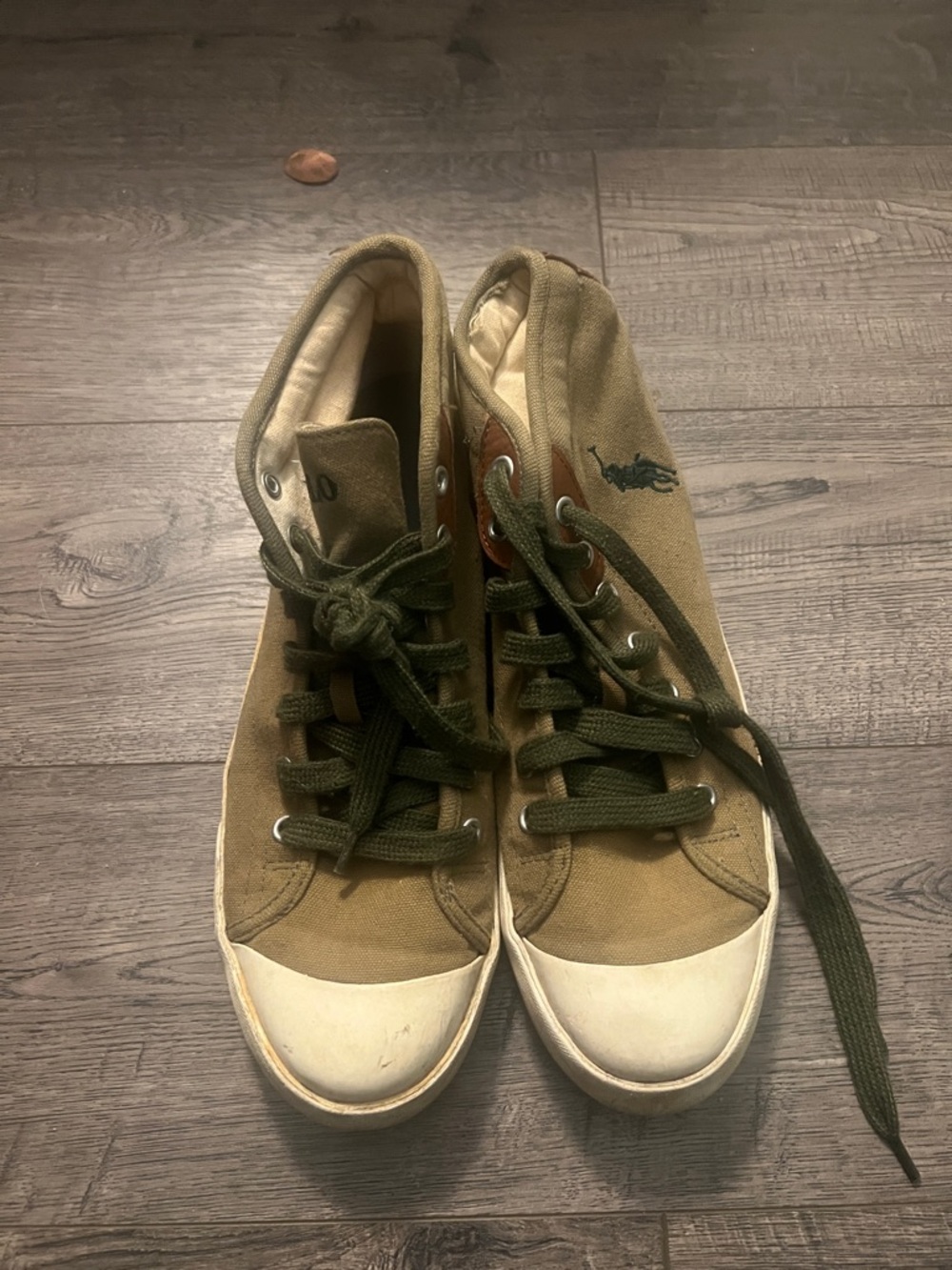 Ralph Lauren Olive Canvas High Top Sneakers with White Toecaps